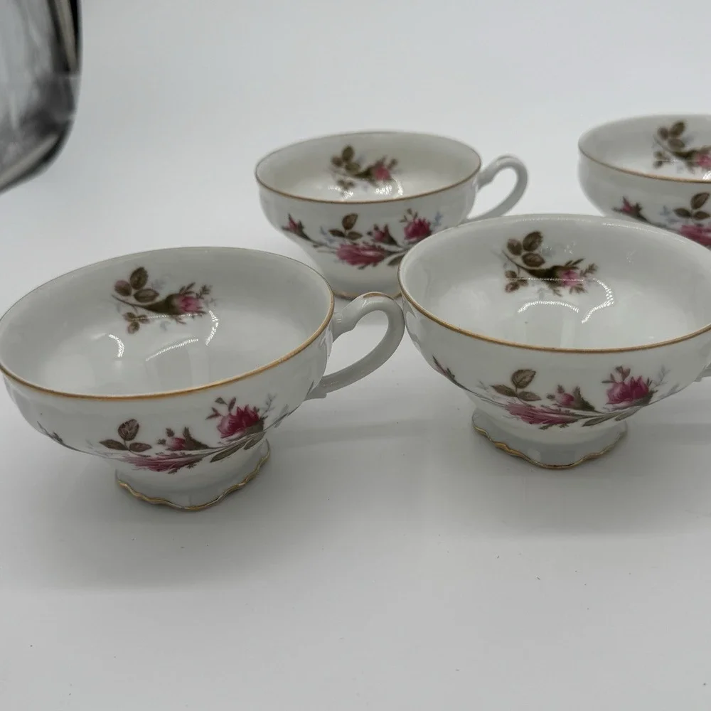 Vintage Royal Rose Fine China Japan Teacups Lot‎ Of 7 Pink Floral Gold Trim